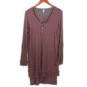 We The Free Womens Size Small Red Gray Tunic Striped Top Henley Pullover Shirt